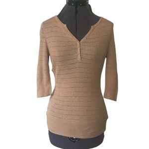 Bebe Y2K Tan and Silver Metallic Striped Lightweight Knit Sweater • Size M 🔴